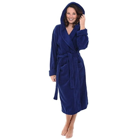 Heavy Womens 3.5lb Royal Blue Hooded Terry Cloth Bathrobe. XXL Full Length 100% Turkish Cotton