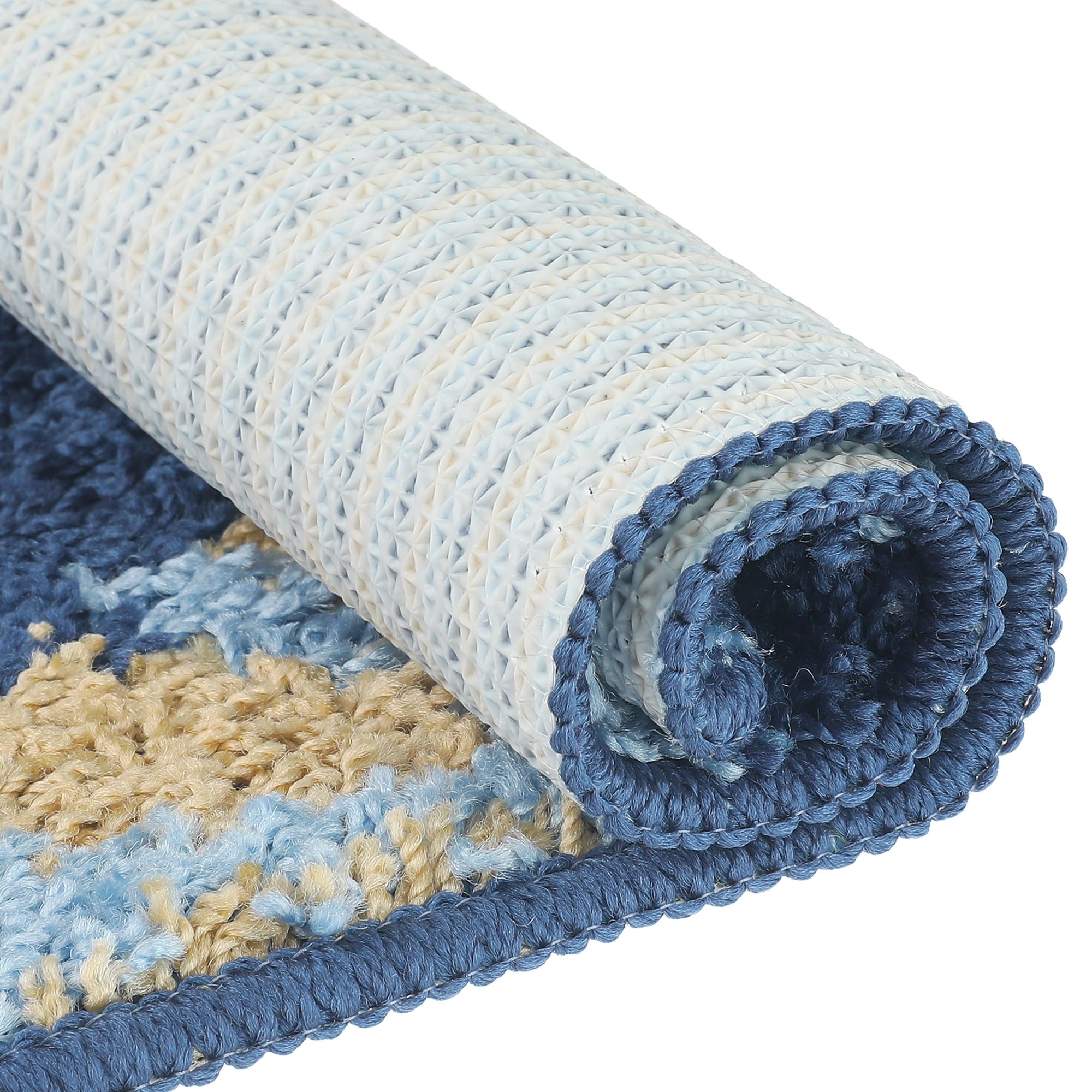 REGALWOVEN Floral Bath Mat Washable Bath Carpet for Bathroom Blue 16" x 24"