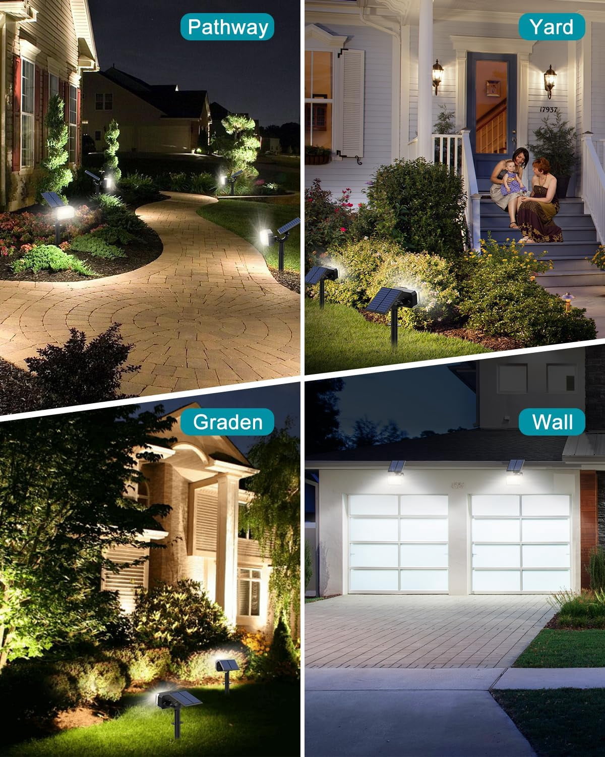 Solar Lights Outdoor, 8 pack, 102 LEDs, 4 Modes, IP65 Waterproof, Adjustable Solar Spotlight & Panel, Flood Lights for Yard, Garden - Cool White