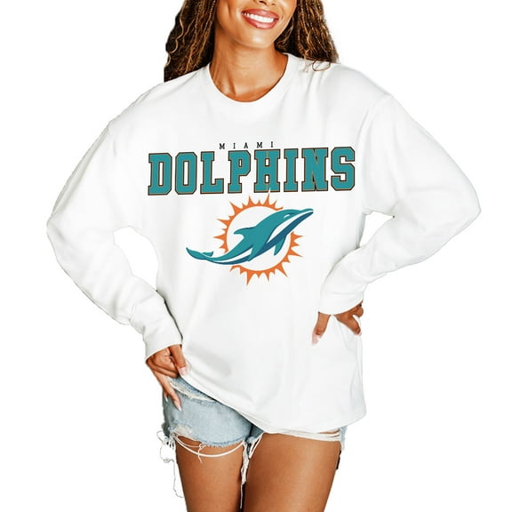 Women's Gameday Couture  White Miami Dolphins Big Goals Oversized Long Sleeve T-Shirt