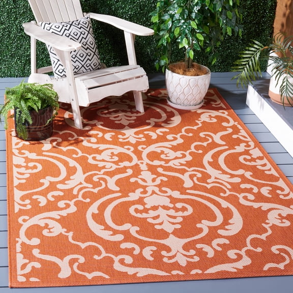 Safavieh Courtyard Dara Damask Indoor/Outdoor Area Rug, Terracotta/Natural, 5'3" x 7'7"