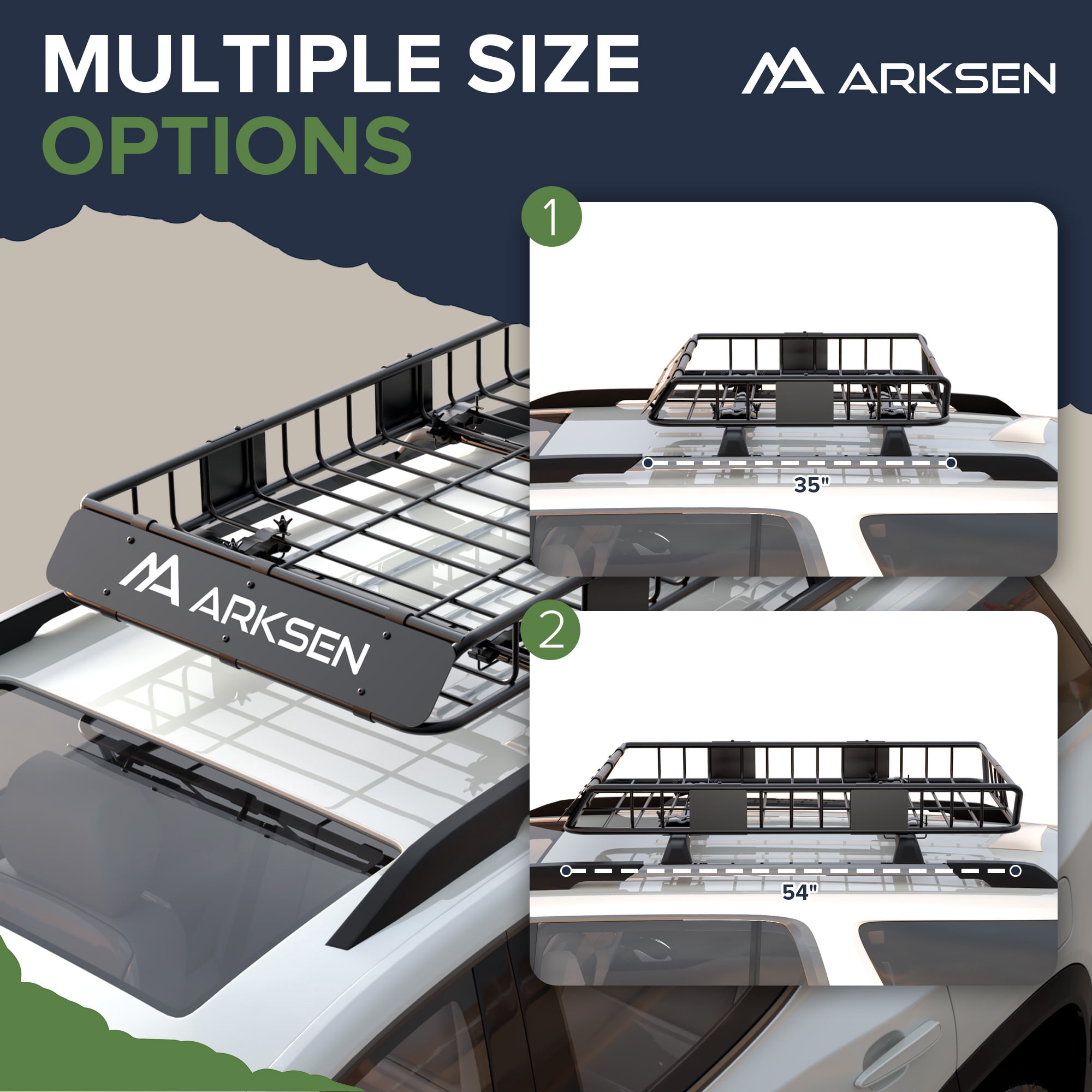 ARKSEN 54x34x6 inch Heavy Duty Roof Rack Cargo Carrier w/ 600D Waterproof Cargo Bag, Tie Down Straps, Net, Universal Steel Roof Basket, 150 LBS Capacity Car Top Luggage Holder for SUV, Truck, Pickup