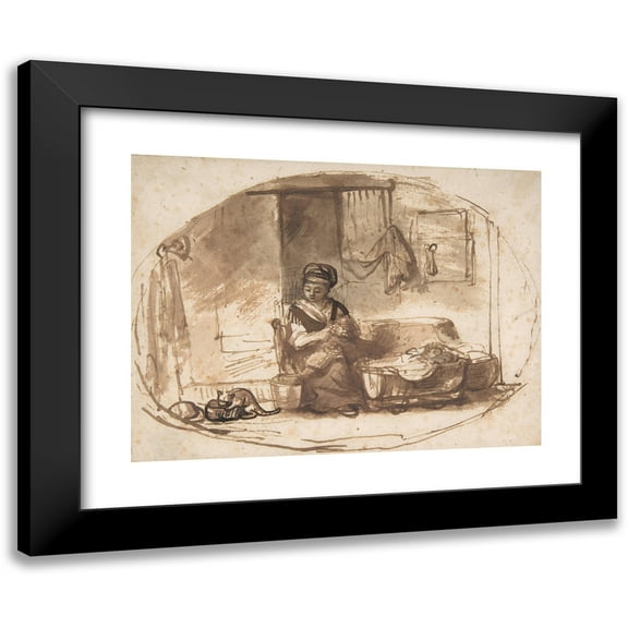 Nicolaes Maes 14x11 Black Modern Framed Museum Art Print Titled - The Young Mother (1655-57)