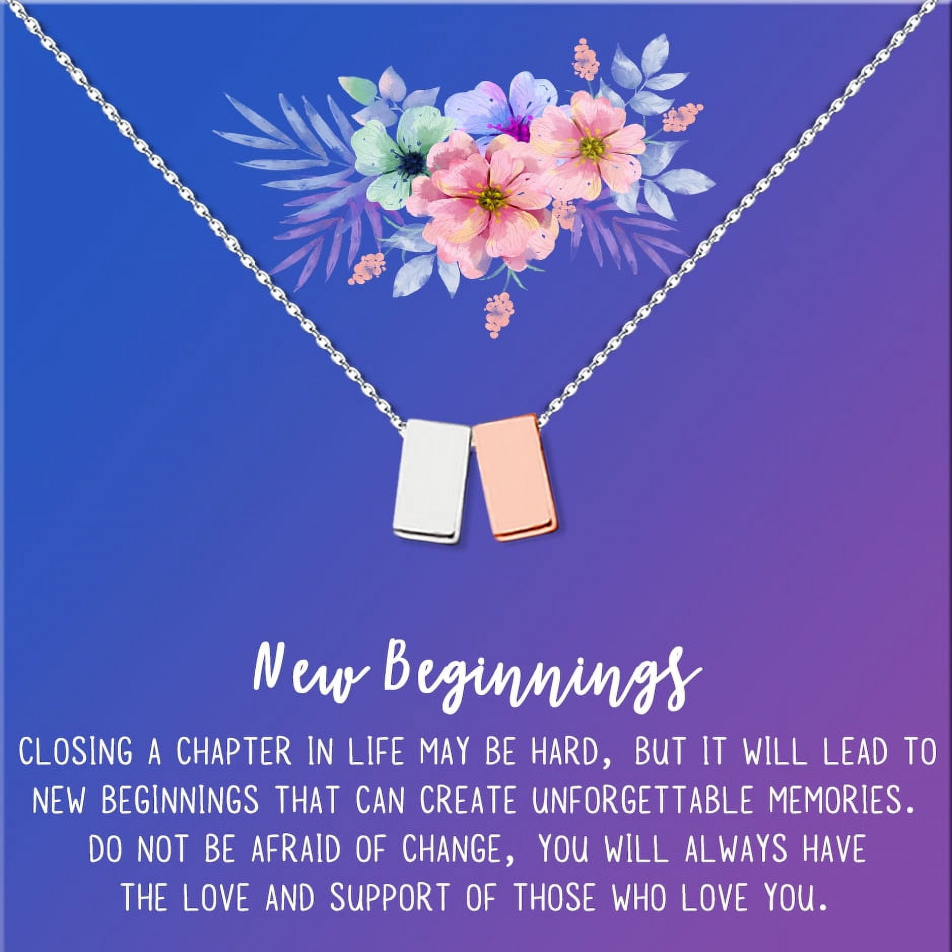 Anavia New Beginnings Gift Card for Her, New Job Gift, New Relationship Gift Card, Cheer up Gift Necklace, Encouragement Gift for Daughter-[Silver and Rose Gold Double Cube, Blue-Purple Gift Card]