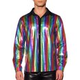 thumbnail image 1 of Camisas metálicas INSPIRE CHIC de manga larga para hombres, con botones, brillantes, para fiestas en clubes nocturnos Rainbow M, 1 of 5