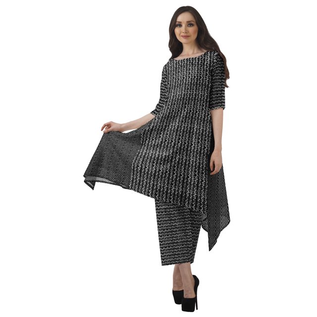Moomaya Ensemble Kurti Kurta Pantalon pour Femmes Col Bateau Imprimé Robe 2 Pcs Tenue Ethnique