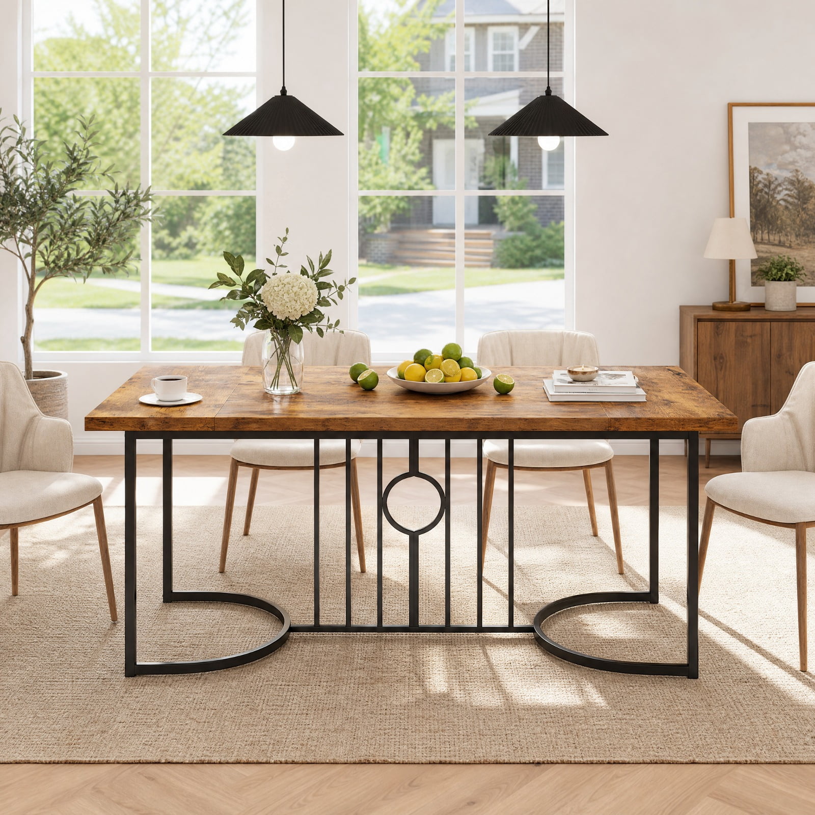 Furnibear 71 Inch Large Rectangular Dining Table for 6 to 8 People with Heavy Duty Metal Frame for Kitchen and Restaurant, Rustic Brown