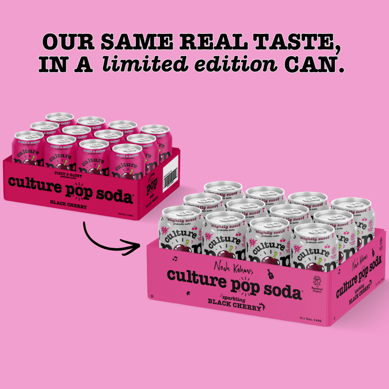 Culture Pop, Probiotic Soda, 12 Fl Oz Can, Black Cherry Flavor