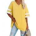 thumbnail image 2 of Perfectbot Womens Oversized Tshirts Summer V Neck Elbow Sleeve Blouses Solid Loose Basic Tops Tees Yellow,S-XXL, 2 of 6