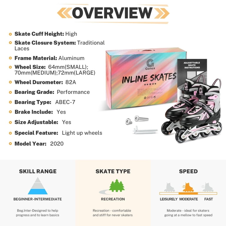 Gonex Adjustable Inline Skates, Light-Up Wheels, Kids Pink photo 3