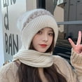 thumbnail image 5 of Naxoaeo Clearance Womens Beanie and Scarf Set for Girls Warm Knit Winter Ski Hat with Fleece Lined, Elastic Warm Conjoined Ear Protection Knitted Hat, Winter Beanie Hat Scarf, 5 of 5