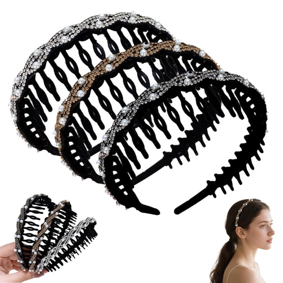 High Cranium Artificial Pearl Hairband,Elegant Beaded Pearl Headbands with Teeth, Comb Hair Hoop Band Head With Teeth Reversible Comb Head , Non Slip Hair Comb Head Bands Hairs Accessories Gift