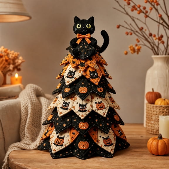 Bsirktail Halloween Craft Kit, Fabric Halloween Tree Craft Kit, 3D Fabric Decoration Project for Adults and Beginners, Creative Tabletop Home Decor DIY Activity for Mantel Shelf Party Display (A)