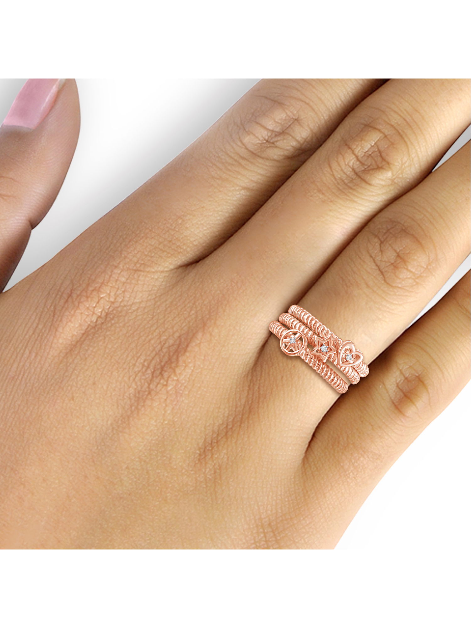 JewelersClub Stackable Diamond Rings for Women – Accent White Diamond Ring Jewelry– Rose Gold Over Silver Stackable Bands for Women –– Stackable Ring Set by JewelersClub