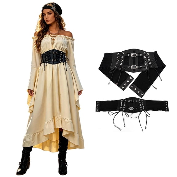 HOWPAY Adult Halloween Costumes Medieval Vintage Corset Cosplay Waist Seal Retro Theme Party Role Play Waistband Outfit For Renaissance Event Halloween Costume One Size