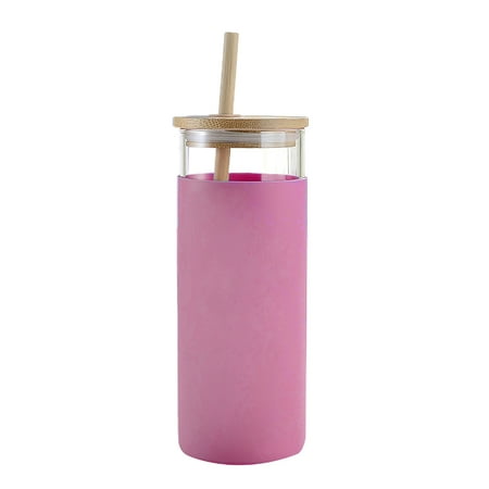 

1pcs Silicone Sleeve High Borosilicate Glass Straw Single Layer Glass Bottle 600ml Tea Cup with Bamboo Lid Straw Insulation Sleeve for Office Home