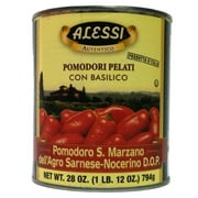 Alessi San Marzano Whole Peeled Tomatoes With Basil, Vegan, 28 Ounces (Pack Of 12)