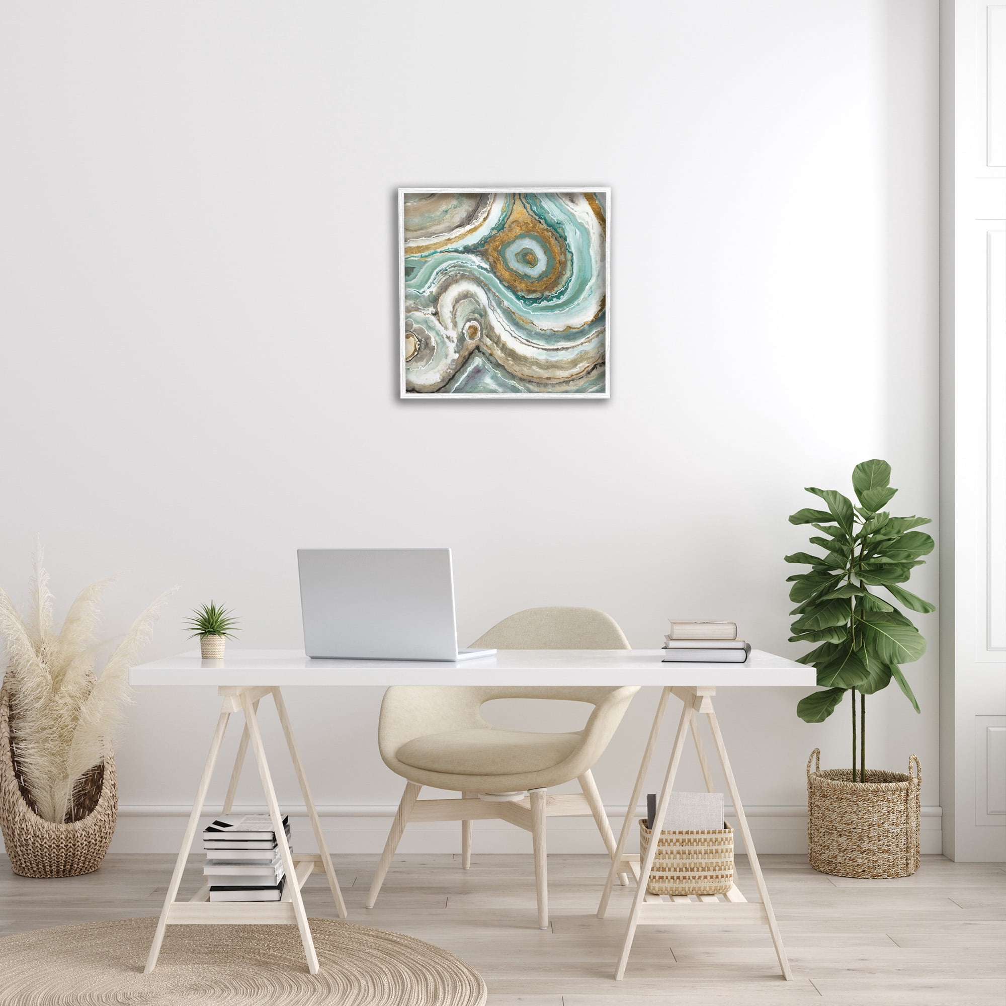 Stupell Industries Swirled Agate Pattern Abstract Painting White Framed Art Print Wall Art, 24 x 24