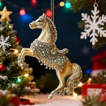 Taicans Enchanted Carousel Horse Christmas Ornament - Sparkling Rhinestones & Colorful Feathers,Equestrian Design Holiday Decor,Handmade Hanging Tree Decoration (Christmas Gift Idea)