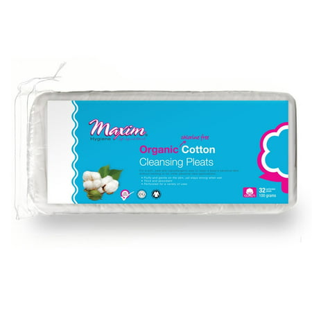 Organic Cotton Wool Pleats by Maxim (32 Count): Hypoallergenic Makeup Remover Pads - 100% Natural White Cotton - Chlorine Free, Chemical