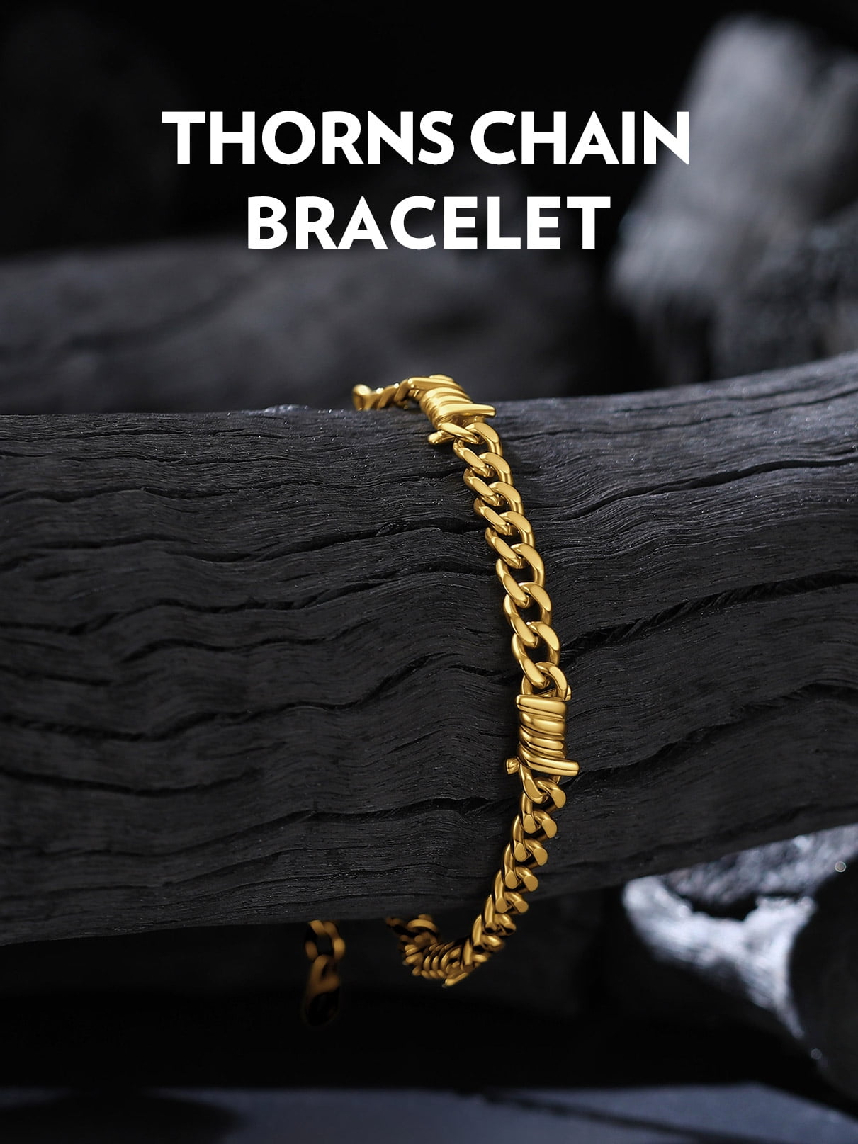 Bandmax 5MM Thorns Cuban Link Chain Bracelet for Men Dad Son Father's Day Graduation Gift Stainless Steel 14K Gold Plated Curb Chain Bracelet for Women Punk Jewelry