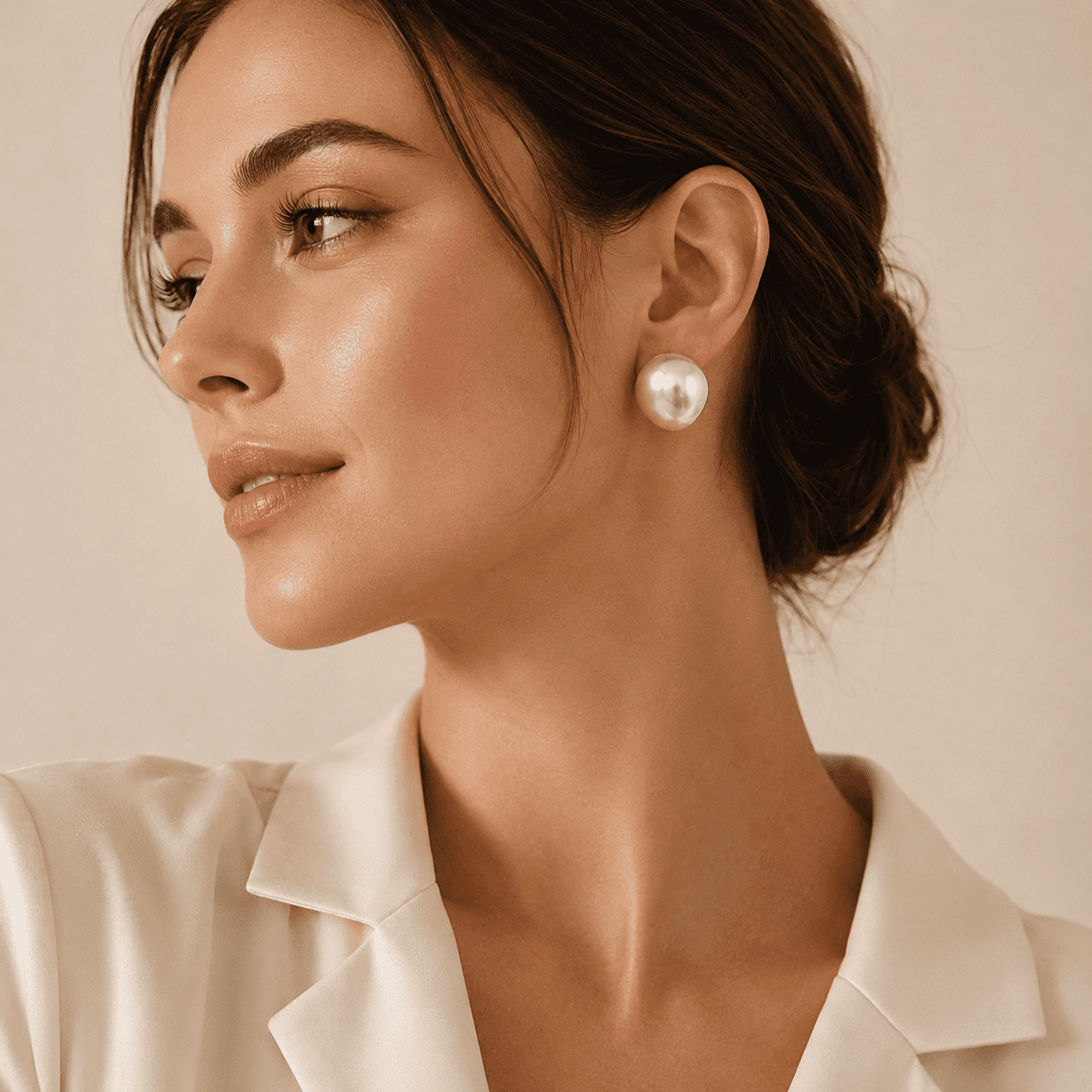 Femme Jam 925 Sterling Silver 30mm Button Freshwater Pearl Stud Earrings for Women, Large White Pearl Studs with Butterfly Back