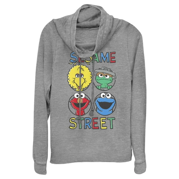 Junior's Sesame Street Four Circle Grid  Cowl Neck Sweatshirt