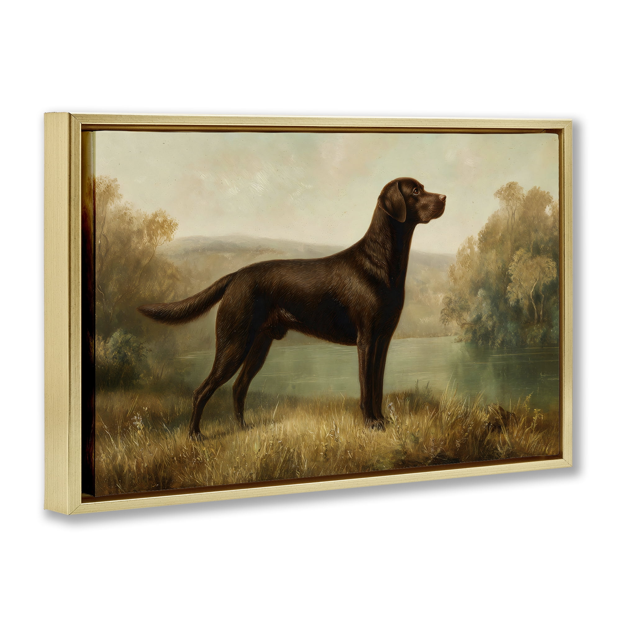 Stupell Industries Chocolate Brown Labrador Gold Framed Floater Canvas Wall Art, design by Petal Prints Design
