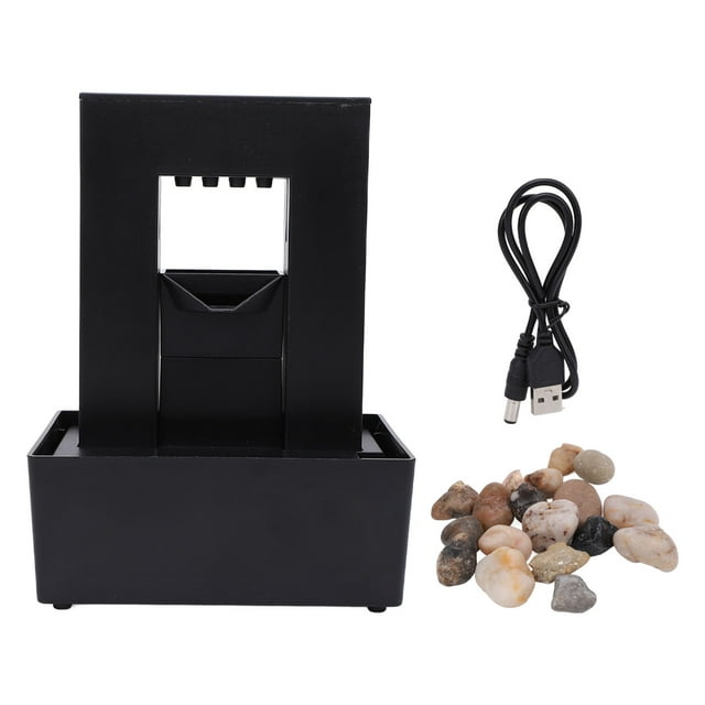 Compact Tabletop Waterfall Fountain with LED Yellow Light, USB/Battery Powered Pebble Design Indoor Water Feature - Tranquil Decor for Living Room, Bedroom, Office & More, Symbolizes Continuous