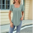 thumbnail image 5 of Women'S Tunic Tops Loose Fit Short Sleeve Shirts Crew Neck Summer Casual Tops Bean Green XL, 5 of 9