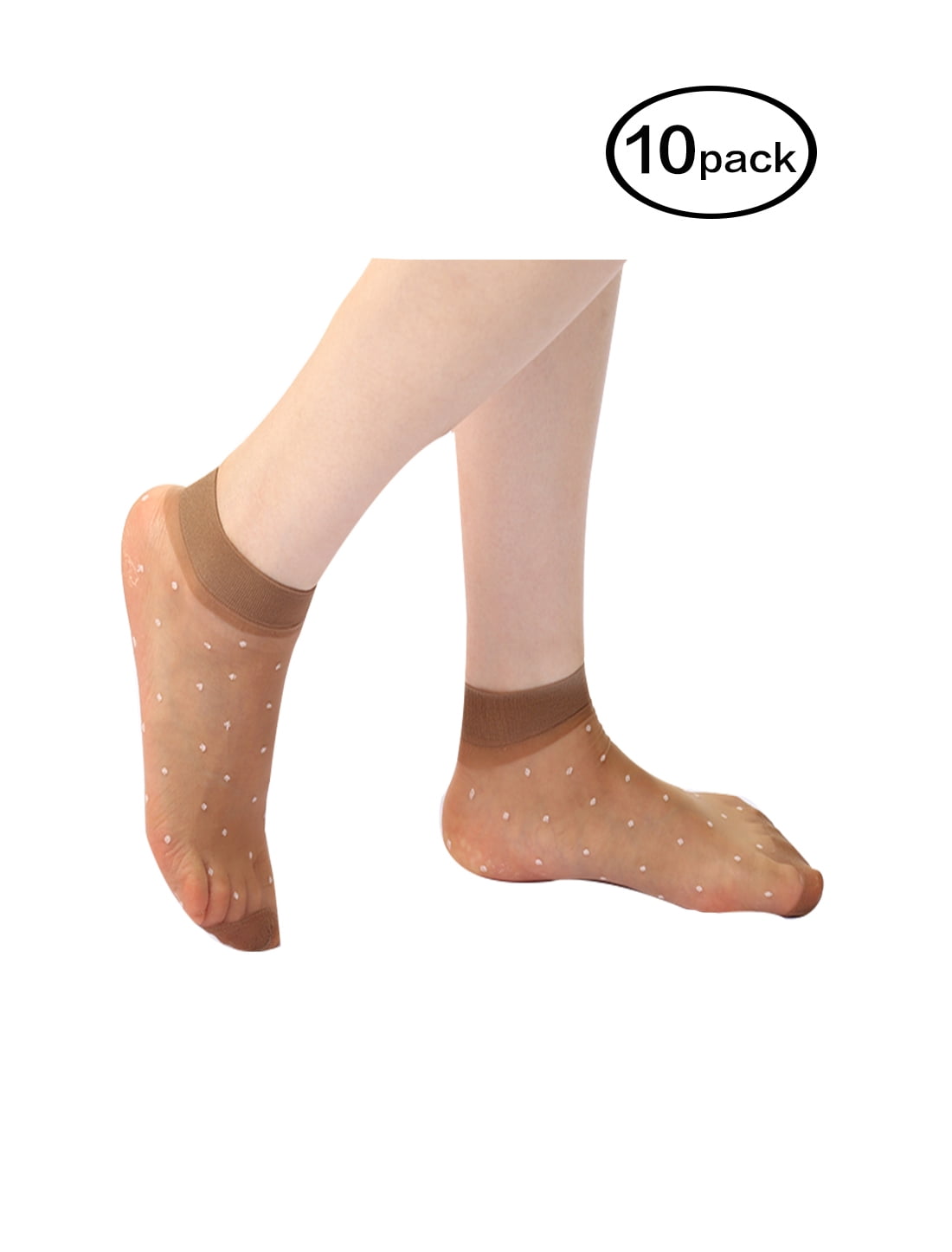 Unique Bargains Women Dots Pattern Ankle Length Stretchy Sheer Socks 10 Pairs Brown