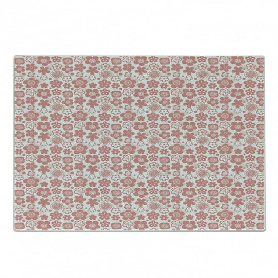 Cherry Blossom Cutting Board, Spring Nature Inspired Doodle Style Gardening Plants Far, Decorative Tempered Glass Cutting and Serving Board, Small Size, Coral White, by Ambesonne