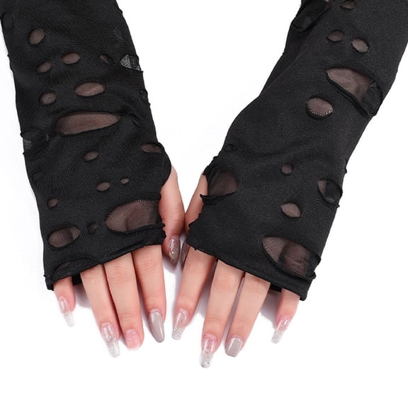 QTSHPN Gloves Women Unisex Punk Rock Gothic Fingerless Party Concert Dark Fashion Accessory Arm Warmer Style Black One Size