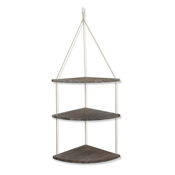 Multi Layer Wall Corner Hanging Shelf Wood Jute Rope Floating Shelves