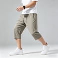 thumbnail image 4 of Havenx Men Long Shorts Below the Knee Elastic Waist Drawstring Capris with Zipper Pockets Quick Dry Pants Casual Gym Fashion Travel Lightweight Clothing,Khaki XL, 4 of 5