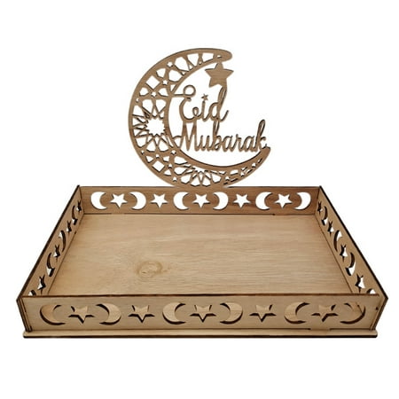 

Eid Mubarak Wooden Tray - Square Ramadan Wood Tray Moon Star Plates For Tableware Breakfast Dinner Dessert Pastry Display Stand Decoration | Islam Muslim Party Serving Tray Festival Table Decor