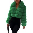 thumbnail image 3 of loveimgs Abrigo de piel sintética mullida para mujer, chaqueta recortada, chaqueta acolchada con cremallera, chaqueta de peluche cálida y difusa para invierno, 3 of 5