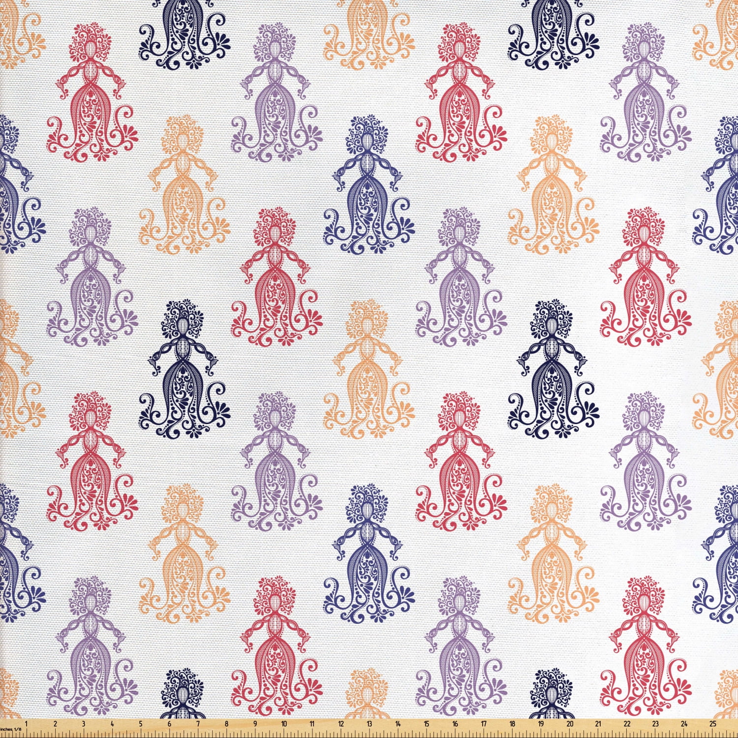 Vintage Fabric by The Yard, Woman Shaped Floral Swirling Victorian in