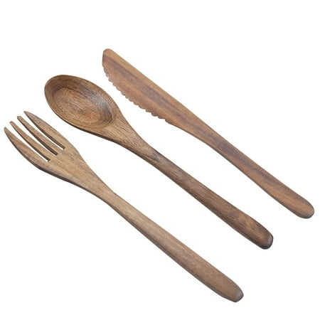 

3Pcs Fashion Wooden Spoon Fork Cutter Set Japanese Style Wooden Tableware Set