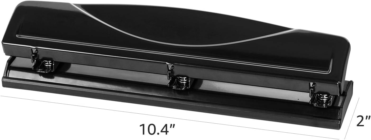 3 Hole Punch, 10 Sheet Capacity, Black, Easy-Clean Tray