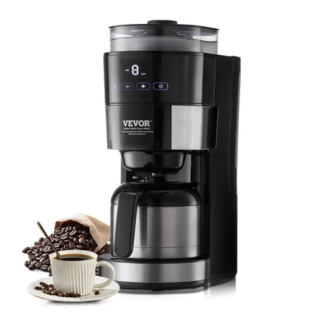 VEVOR Coffee Maker with Grinder 8 Cup Programmable Coffee Machine Grind and Brew Coffee Maker with 24-Hour Timer for Auto Brew Reusable Filter for Home Office Restaurant