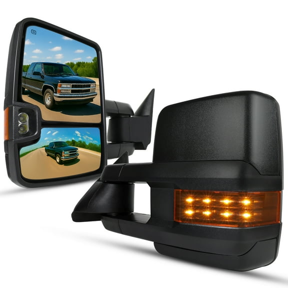 Spec-D Tuning Amber LED Signal Power Heated Manual Fold Towing Mirrors Compatible with 1988-1998 GMC C/K 1500 2500 3500 , 1992-1999 Yukon Suburban Left   Right Pair