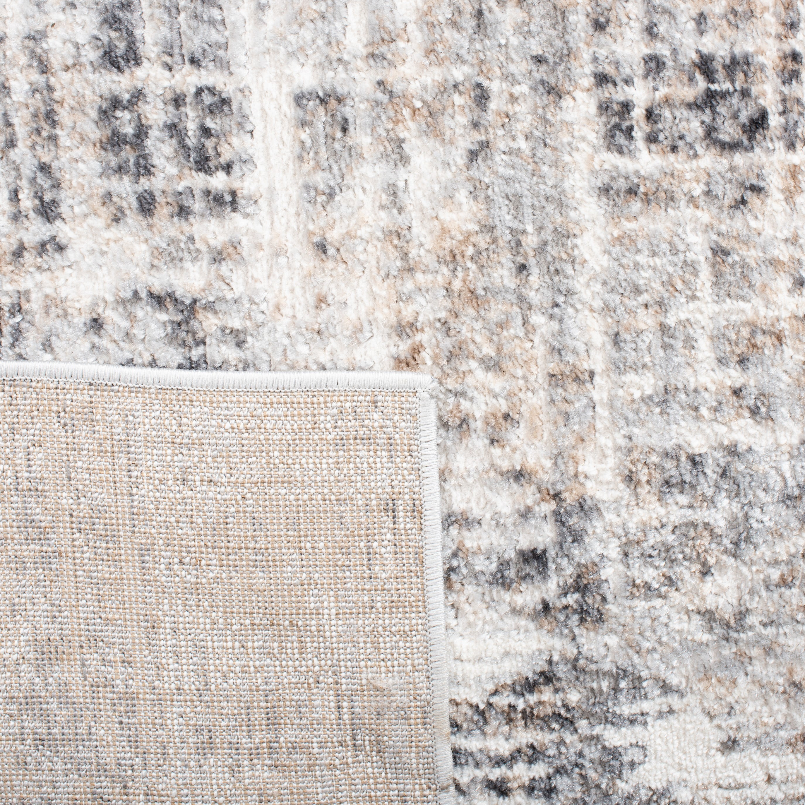 SAFAVIEH Shivan Nowell Geometric Distressed Area Rug, Ivory/Grey, 6'7" x 6'7" Square