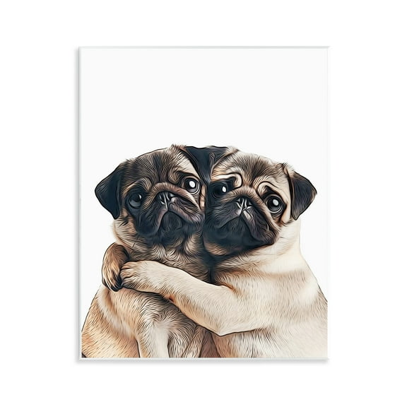 Stupell Industries Two Hugging Pugs Animals & Insects Painting Unframed Art Print Wall Art, 11 x 14