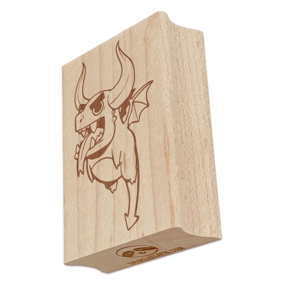 Impish and Diabolic Long Horned Dragon Whelp Rectangle Rubber Stamp Stamping Scrapbooking Crafting - Small 1.7in