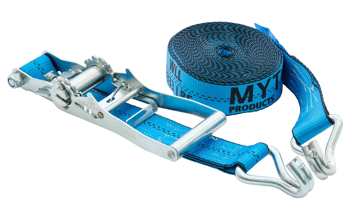 Mytee Products (10 Pack) 2 Inch x 27 FT Blue Ratchet Strap with J Hooks - 10,000 Lbs Breaking Strength - Heavy Duty Tie Down Cargo Truck Straps with Wire Hooks for Flatbed, Truck, Trailers Pickup