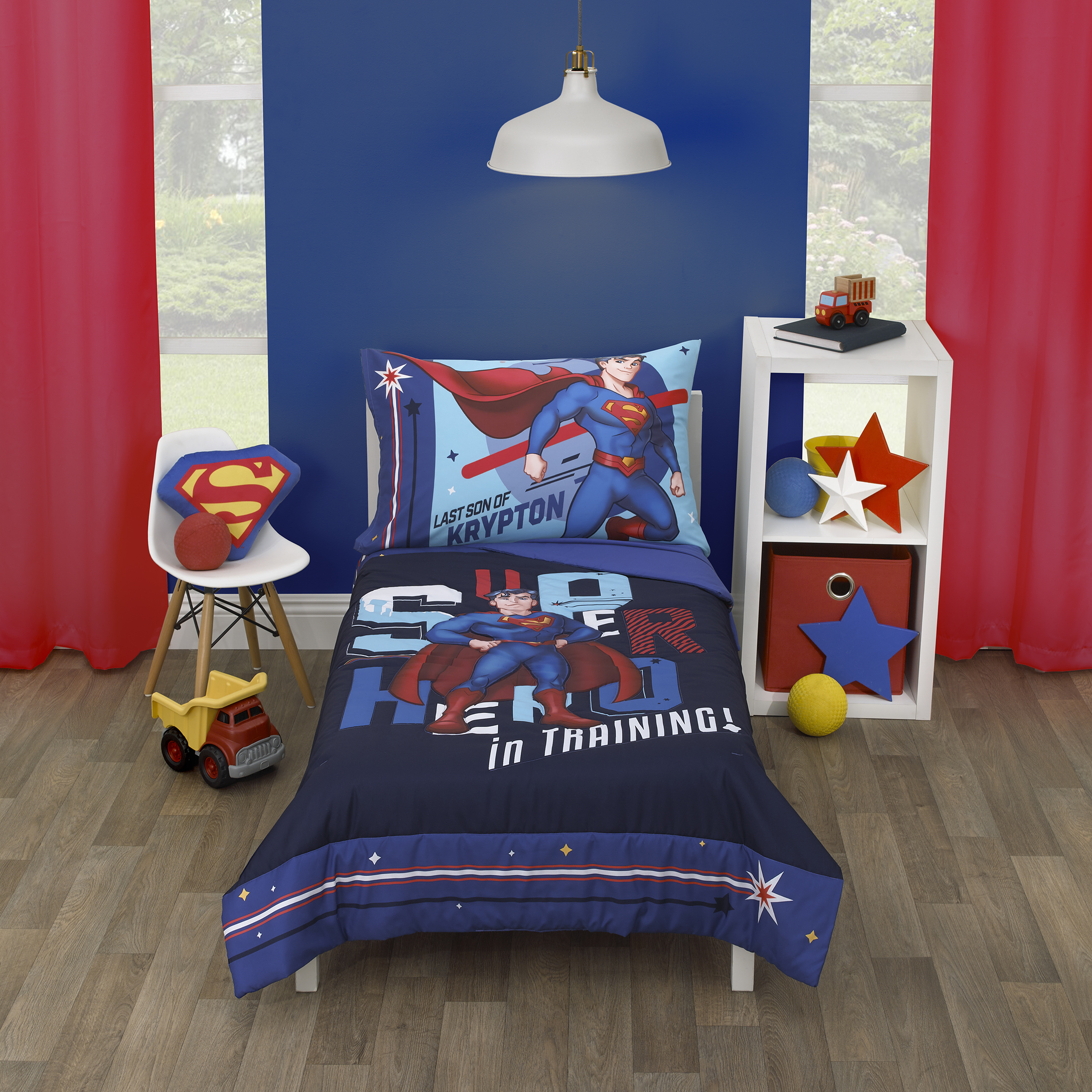 Warner Brothers Set Biancheria Letto Bambino 4 Pezzi Justice League, Piumone 107x145 Cm, Lenzuola E Federa, Microfibra Morbida, Grigio/Blu/Rosso