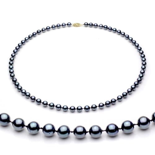 DaVonna 14k Gold Black Akoya Pearl High Luster 18-inch Necklace (6.5-7 mm) by Overstock