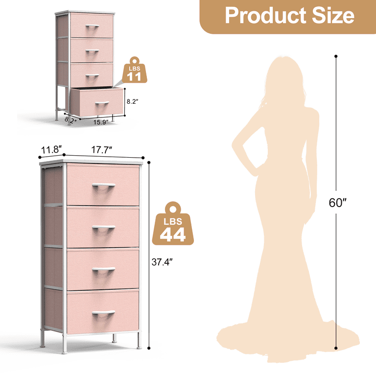 TrumanPick 4-Drawer Fabric Storage Tower, Pink photo 7