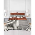 thumbnail image 2 of Quilt King Size Bedding Set, Brown Striped Reversible Summer Quilt 3 Pieces, Farmhouse Stripes Modern Abstract Art Lightweight Bedspreads Coverlets with 2 Pillow Shams for All Seasons, 2 of 5